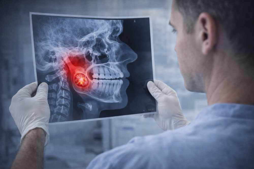 рентгенова снимка на челюст с киста, преглеждана от лицево-челюстен хирург